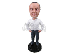 Custom Bobblehead Dapper Male Standing Upright With Hands On Waist - Leisure & Casual Casual Males Personalized Bobblehead & Cake Topper