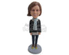 Custom Bobblehead Girl Feeling The Cold Wearing A Long-Sleeved Shirt And Tight Jeans With A Scarf Around Her Neck - Leisure & Casual Casual Females Personalized Bobblehead & Cake Topper