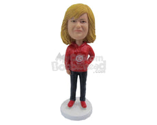 Custom Bobblehead Good Looking Lady Wearing A Sweatshirt And Jeans With Casual Shoes On - Leisure & Casual Casual Females Personalized Bobblehead & Cake Topper