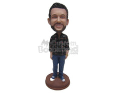 Custom Bobblehead Cool Dude Wearing A Shirt And Jeans With Fashionable Sneakers - Leisure & Casual Casual Males Personalized Bobblehead & Cake Topper