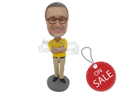 Custom Bobblehead Handsome Fella Wearing A Trendy Shirt, Pants With Formal Shoes - Leisure & Casual Casual Males Personalized Bobblehead & Cake Topper