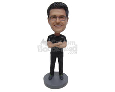 Custom Bobblehead Dude Wearing A T-Shirt, Fashionable Trousers With Heavy Boots On - Leisure & Casual Casual Males Personalized Bobblehead & Cake Topper