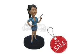 Custom Bobblehead Sexy And Charming Girl Police Attire Holding Police Baton In One Hand - Leisure & Casual Casual Females Personalized Bobblehead & Cake Topper
