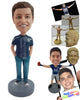 Custom Bobblehead Cool dude wearing tight round neck t-shirt with both hands inside the pockets - Leisure & Casual Casual Males Personalized Bobblehead & Action Figure