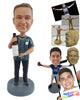 Custom Bobblehead Happy dude wearing nice clothes holding huge bottle of champagne - Leisure & Casual Casual Males Personalized Bobblehead & Action Figure
