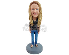 Custom Bobblehead Relaxed woman wearing a very beautiful jacket, shirt and sandals - Leisure & Casual Casual Females Personalized Bobblehead & Action Figure