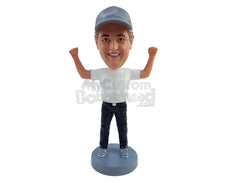 Custom Bobblehead Cheary man with both hands up having a wonderful day - Leisure & Casual Casual Males Personalized Bobblehead & Action Figure