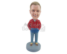 Custom Bobblehead Charming dude wearing a zipup sweatshirt with jeans and work boots with both hands inside pockets - Leisure & Casual Casual Males Personalized Bobblehead & Action Figure