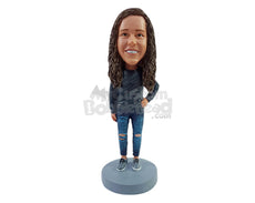Custom Bobblehead Casual stylish girl wearing a sweatshirt and ripped jeans with one hand on the hip and  - Leisure & Casual Casual Females Personalized Bobblehead & Action Figure