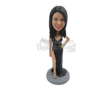 Custom Bobblehead Bridesmaid Wearing Trendy Strapless Split Gown - Wedding & Couples Bridesmaids Personalized Bobblehead & Cake Topper