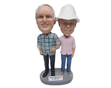 Custom Bobblehead Same Sex Couple Holding Arms And Posing For The Photo Shoot - Wedding & Couples Same Sex Personalized Bobblehead & Cake Topper