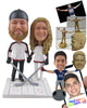 Custom Bobblehead Ice Hockey Fan Couple Wearing Ice Hockey Outfit Ready For A Game - Wedding & Couples Couple Personalized Bobblehead & Cake Topper