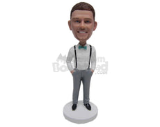 Custom Bobblehead Best Man In Suspender With Both Hands In Pockets - Wedding & Couples Groomsman & Best Men Personalized Bobblehead & Cake Topper