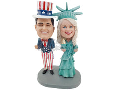 Custom Bobblehead Independence Day Couple 4th of July Couple  - Wedding & Couples Couple Personalized Bobblehead & Cake Topper