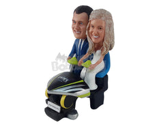 Custom Bobblehead Wedding Couple Sitting On A Toy Ready To Blast Away - Wedding & Couples Bride & Groom Personalized Bobblehead & Cake Topper