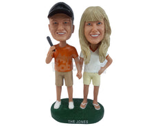 Custom Bobblehead Baseball Fan Couple With The Man Holding Bat On One Hand And His Woman On Other - Wedding & Couples Couple Personalized Bobblehead & Cake Topper