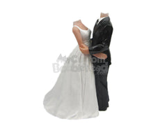 Custom Bobblehead Embracing Wedding Couple In Formal Attire Holding Each Other Tight - Wedding & Couples Bride & Groom Personalized Bobblehead & Cake Topper