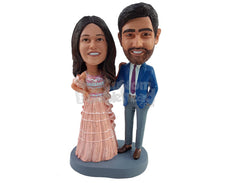 Custom Bobblehead Bride wearing gorgeous dress and Groom on elegant suit and tie wth hand on hip - Wedding & Couples Bride & Groom Personalized Bobblehead & Action Figure