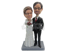 Custom Bobblehead Couple In Classic Wedding Attire Ready For A Photo Shoot Session - Wedding & Couples Bride & Groom Personalized Bobblehead & Cake Topper