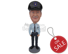 Custom Bobblehead Police Officer In Shirt And Tie With Heavy Boots - Careers & Professionals Arm Forces Personalized Bobblehead & Cake Topper