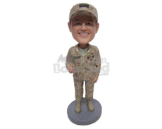 Custom Bobblehead Male US Army Soldier Wearing Military Uniform Giving A Thumbs Up - Careers & Professionals Arm Forces Personalized Bobblehead & Cake Topper