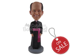 Custom Bobblehead Priest Wearing Elegant Gown With West Laces - Careers & Professionals Religious Personalized Bobblehead & Cake Topper