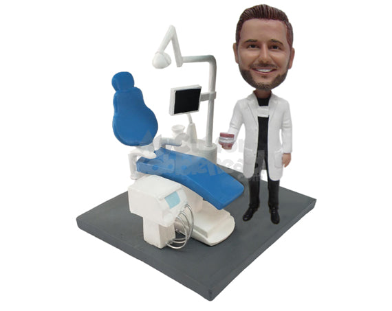 Custom bobbleheads dentist, personalized boblehead for dentist, make a bobblehead for dentist, bobblehead buy doll standing beside one big tooth