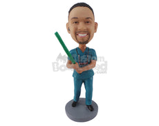 Custom Bobblehead Medical Staff Holding A Bat In His Hand - Careers & Professionals Optometrists Personalized Bobblehead & Cake Topper