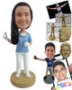 Custom Bobblehead Nice young dentist holding a pulling tool with a face mask on the neck - Careers & Professionals Dentists Personalized Bobblehead & Action Figure