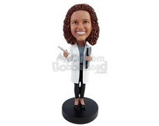 Custom Bobblehead Modern female doctor ready to take notes on her notebook wearing tights and flats - Careers & Professionals Medical Doctors Personalized Bobblehead & Action Figure