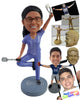 Custom Bobblehead Multitasking Yoga dentist wearing scrubs and holding a dental tool and a spatule on the other hand - Careers & Professionals Medical Doctors Personalized Bobblehead & Action Figure