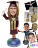 Custom Bobblehead Cheerful graduate holding a diploma up high on a world globe base - Careers & Professionals Graduates Personalized Bobblehead & Action Figure