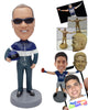 Custom Bobblehead Male Racer wearing a racer's uniform and holding a helmet on the side  - Careers & Professionals Corporate & Executives Personalized Bobblehead & Action Figure