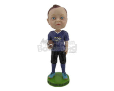 Custom Bobblehead Kid Football Fan With A Football In Hand - Sports & Hobbies Football Personalized Bobblehead & Cake Topper