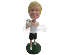 Custom Bobblehead Female Golfer Hits The Ball Hard - Sports & Hobbies Golfing Personalized Bobblehead & Cake Topper