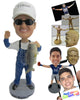 Custom Bobblehead Fisherman Wearing A Long Suspenders Caught A Big One - Sports & Hobbies Fishing Personalized Bobblehead & Cake Topper