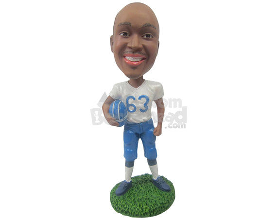 Custom Bobblehead Football Player Holding His Helmet