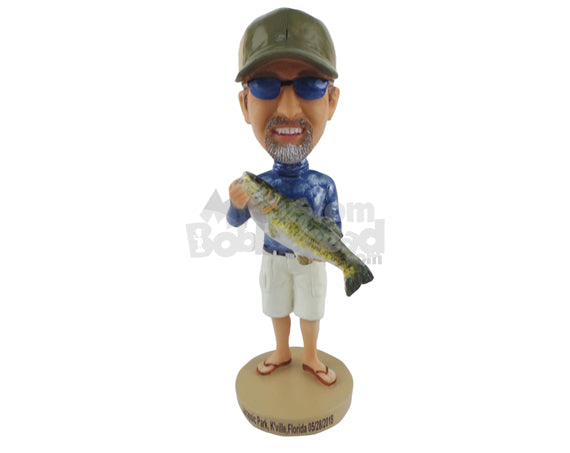 Custom Bobblehead Stylish fisherman holding a big fish in one hand