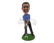 Custom Bobblehead Classic Golfer Ready To Hit The Golf Ball - Sports & Hobbies Golfing Personalized Bobblehead & Cake Topper