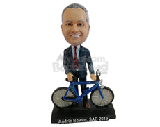 Custom Bobblehead Businessman promoting healthy bycicle transport - Sports & Hobbies Cycling Personalized Bobblehead & Action Figure