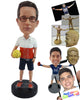 Custom Bobblehead Volleybal coach holding a ball watch his team win eargerly - Sports & Hobbies Coaching & Refereeing Personalized Bobblehead & Action Figure