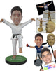 Custom Bobblehead Karate fighter doing the famous Crane kick with both arms up and un leng in the air - Sports & Hobbies Boxing & Martial Arts Personalized Bobblehead & Action Figure
