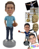 Custom Bobblehead Cool Dude Wearing T-Shirt And Jeans Has A Basketball In Hand - Sports & Hobbies Basketball Personalized Bobblehead & Cake Topper