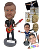 Custom Bobblehead Boy In T-Shirt Playing A Fancy Guitar - Musicians & Arts Strings Instruments Personalized Bobblehead & Cake Topper