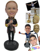 Custom Bobblehead Female Trumpet Player With Fancy Rolled-Up Sleeved Jacket - Musicians & Arts Wind Instruments Personalized Bobblehead & Cake Topper
