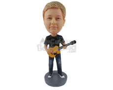 Custom Bobblehead Man Holding A Guitar - Musicians & Arts Strings Instruments Personalized Bobblehead & Cake Topper