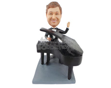 Custom Bobblehead Man Playing A Large Piano - Pianist Player - Musicians & Arts Percussion Instruments Personalized Bobblehead & Cake Topper