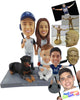 Custom Bobblehead Beautiful Family Of Three Baseball Fans With A Large Dog - Parents & Kids Mom, Dad & Kids Personalized Bobblehead & Cake Topper