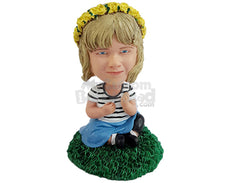 Custom Bobblehead Sweet girl sitting on the grass wearing a nice shirt and skirt - Parents & Kids Babies & Kids Personalized Bobblehead & Action Figure