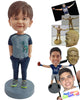 Custom Bobblehead Good looking boy wearing t-shirt, jeans and nice shoes with both hands inside pockets - Parents & Kids Babies & Kids Personalized Bobblehead & Action Figure